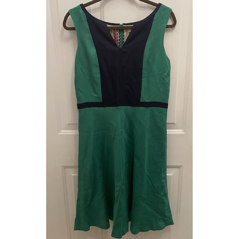 Boden Monica Slub Linen Textured Notch Neck Sleeveless Green A Line Dress Size 8 - Picture 2 of 6